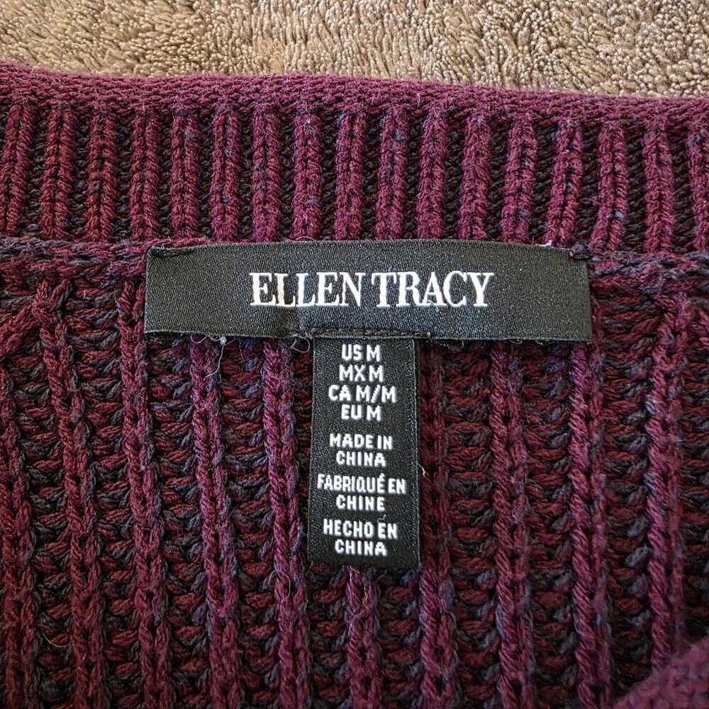 Ellen Tracy Port Marl Ribbed Sweater M Chunky Knit Cozy Plum Burgundy Pullover - Picture 6 of 14